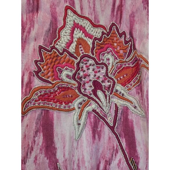 Soft Surroundings Altea Pink Chevron 3/4 Sleeve Embroidered Beaded Tunic | L GUC - Picture 11 of 13